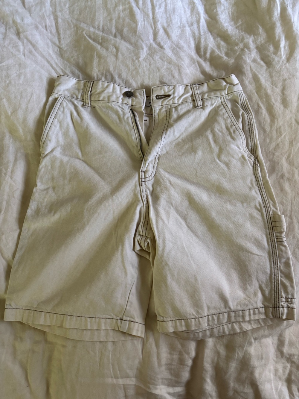 Bershka Cream Cotton Pants with Contrast Stitching